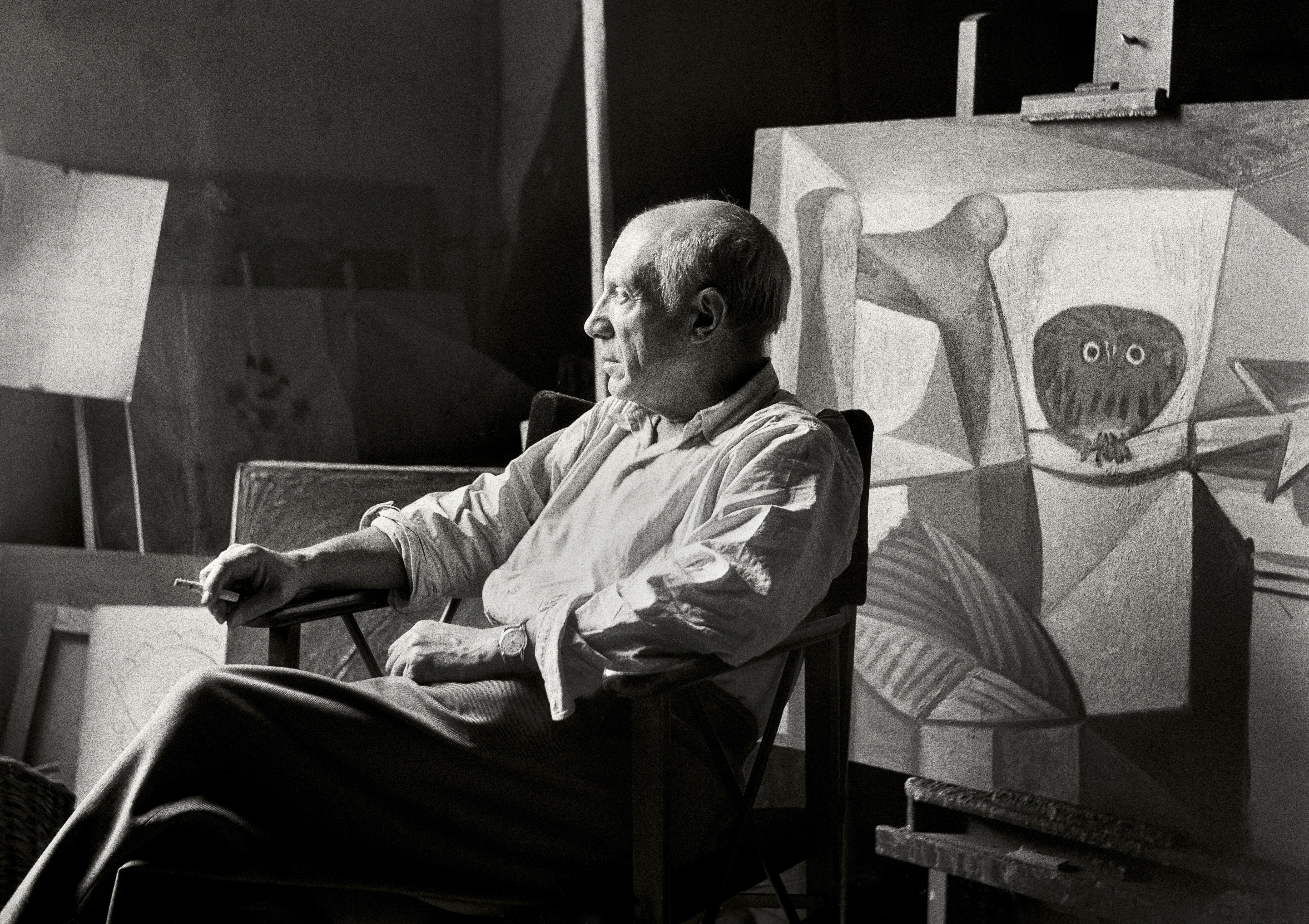 Pablo Picasso in the evening in his studio in Paris 1948 by Herbert List